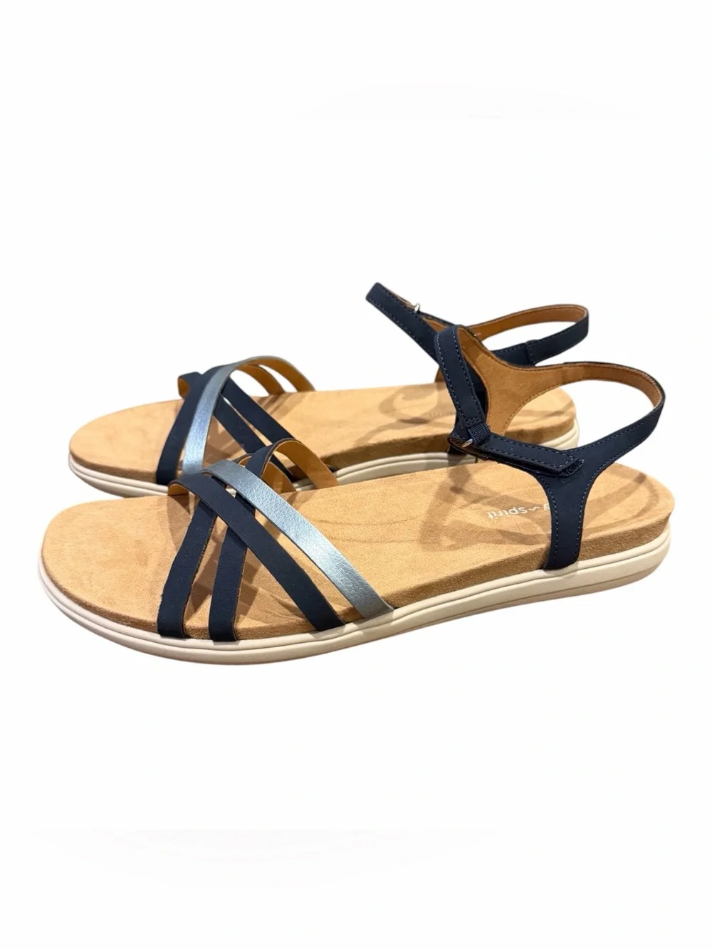 Easy Spirit Navy and Silver Cross-Strap Ankle Sandal